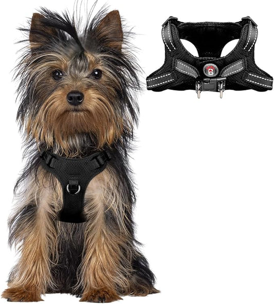 Dog Harness Step in Dog Vest Harness, Reflective Adjustable Puppy No Pull Harness Breathable Soft for Small and Medium Dogs Cats, Black, XXS-PurrikoPets