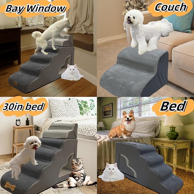 dog stairs for small dogs to 30 inches high beds, 6 step dog ramp stair for 18-36 inches couch-bed,pet stairs for small old meduim large dogs cats,Non-Slip balanced 6 tiers ladder,75 pounds Studry 33D-PurrikoPets