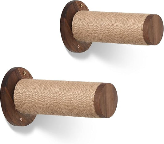 FUKUMARU Cat Wall Furniture, 11.8 Inch Cats Shelves for Drywall, Walnut Wood Kitten Stairs for Wall Mounted with Jute Scratching Kittens Steps, 2 of Pack-PurrikoPets