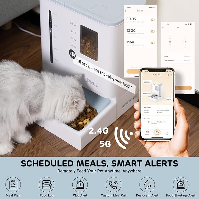 FW54 5G/2.4GHz WiFi Automatic Feeder and Waterer 2-in-1 Set for Pets, 300 oz Large Capacity for 2 Weeks, Perfect for Working Parents-PurrikoPets