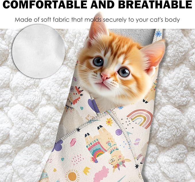 27.6"Cat Grooming Wrap, Self Adhesive Cat Wrap for Cutting Nails, Anti-Escape Calming Cat Swaddle Wrap for Medicine Ear Cleaning, Alpaca Anti-Scratch Cats Burrito Restraint Blanket, Practical Pet Tool-PurrikoPets