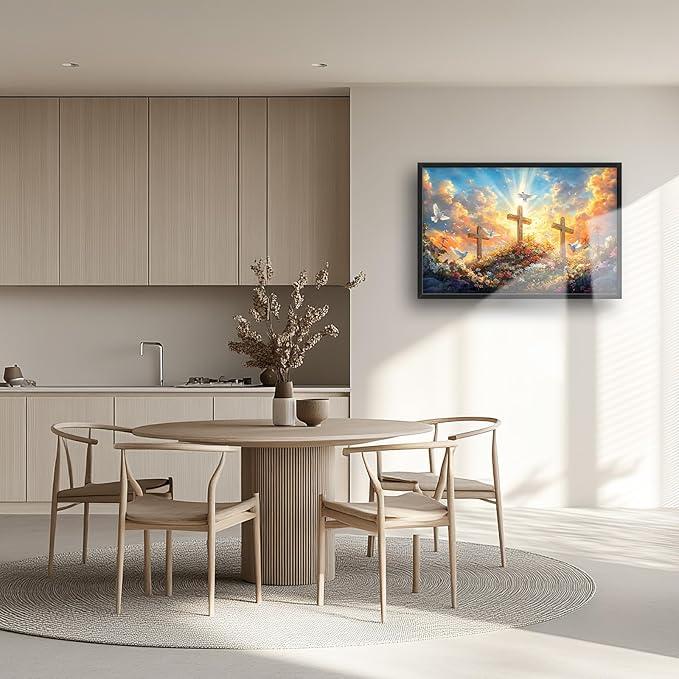 Framed Large Christian Jesus Wall Art, Oversized Floral Dove Wall Decor for Living Room, Landscape Canvas Painting Peaceful Pictures Modern Artwork for Living Room Bedroom Office 36"x24"-PurrikoPets