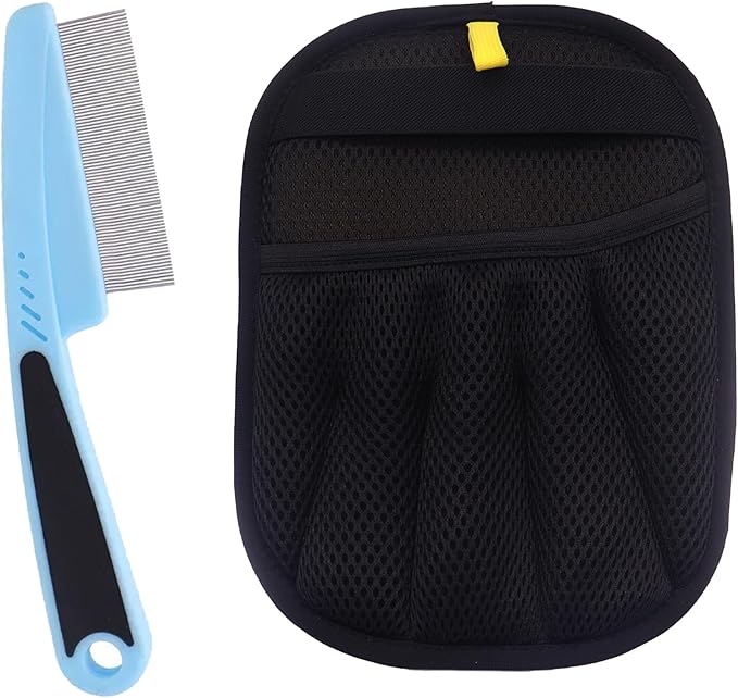 Electrostatic Pet Hair Remover Glove, Reusable Pet Hair Removal Glove for Dog & Cat Grooming, Double Sided Static Pet Hair Fur Remover Tool Mitt Gloves (2PCS) (1 Gloves+1 flea Comb)-PurrikoPets