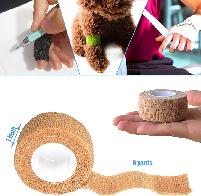 9 Pack 1" x 5 Yards Self Adhesive Bandage Wrap Self Stick Wrap for Ankle, Wrist, Finger, Sports, Breathable Cohesive Vet Tape for Pets (Skin Color)-PurrikoPets
