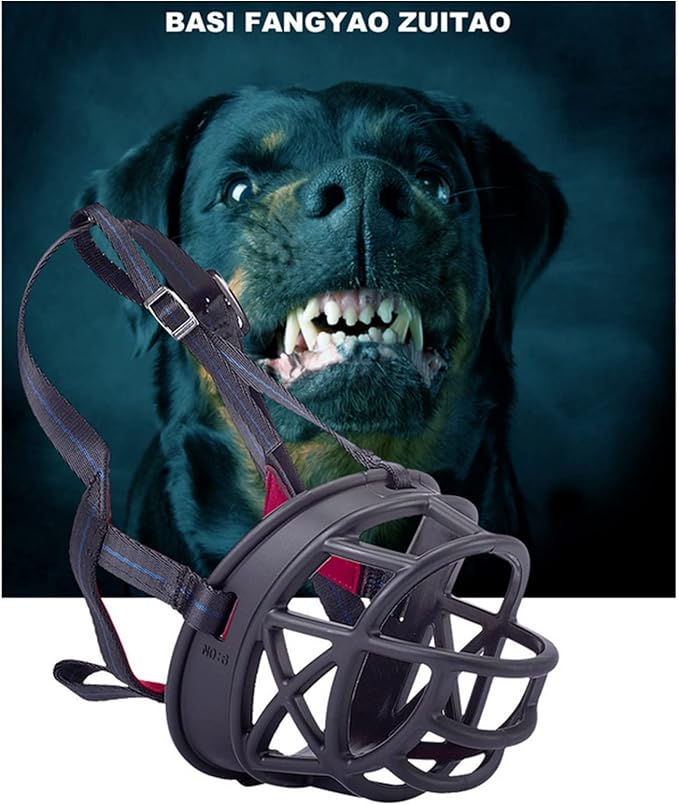 Dog Muzzle Breathable Basket Muzzles for Large and X-Large Dogs, Stop Biting, Barking and Chewing, Best for Aggressive Dogs Black Brown (Black Rubber, L)-PurrikoPets