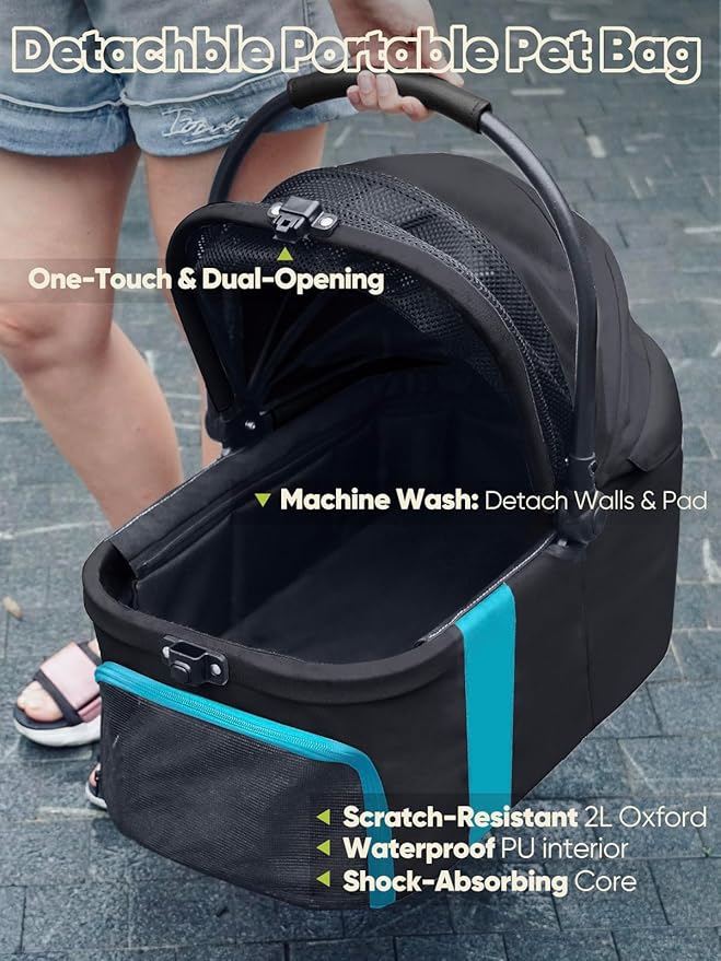 Dog Stroller, Cat Strollers, 5-in-1 Pet Stroller with Detachable Waterproof Carrier for Small/Medium Dogs Cats up to 55lbs, All-in-One Fold Without Detaching Carrier for Dogs Cats 10 lbs to 55 lbs-PurrikoPets