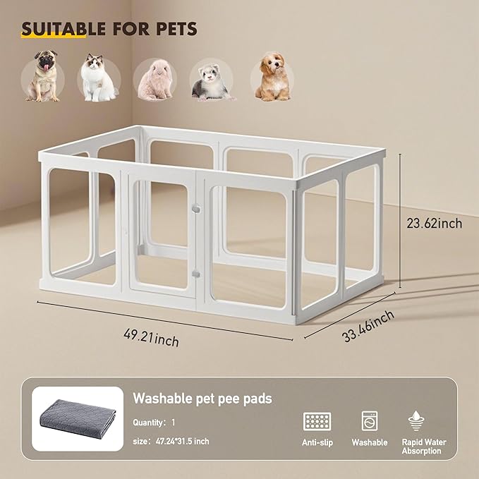 Acrylic Dog Playpen-Clear Dog Play Pen Indoor for Puppy-24”H 10Panels Transparent Pet Fence for Small Animals Rabbit Cat Ferret Whelping Crate Enclosure Cage Kennel with Easy Assembly-PurrikoPets
