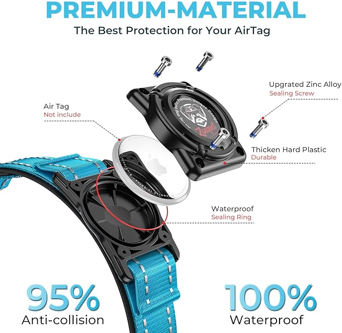 2025 Upgrade Airtag Dog Collar, Reflective Dog Collar with Airtag Holder, IP68 Waterproof| Metal Buckle| Ultra-Durable| Comfortable Padded, GPS Dog Collars for Medium Large Dogs (Blue,M)-PurrikoPets