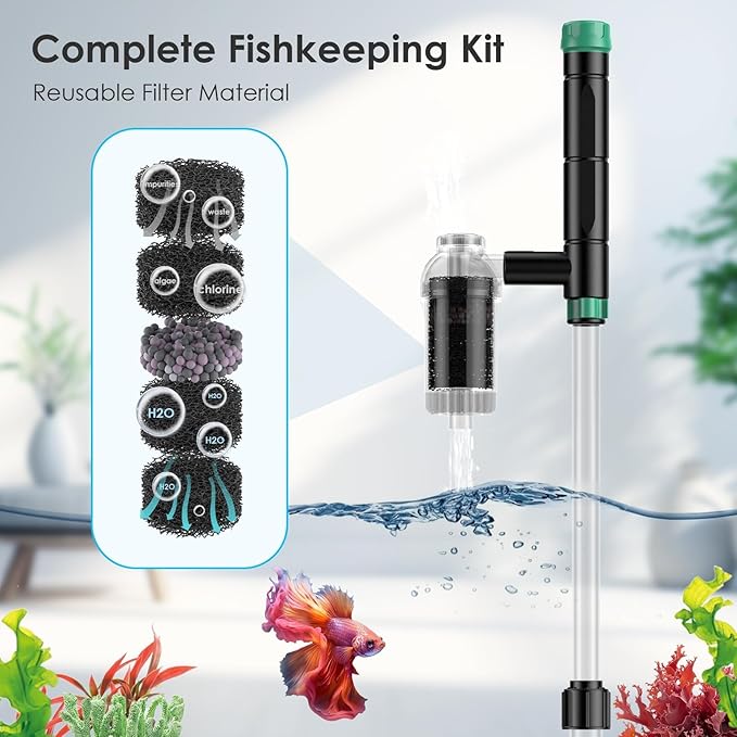 AKKEE Aquarium Vacuum Gravel Cleaner, 8 in 1 Multifunctional 36W Fish Tank Gravel Cleaner Vacuum for Water Changer Wash Sand Water Filter Circulation Waterproof Aquarium Vacuum Cleaner Timed Off-PurrikoPets