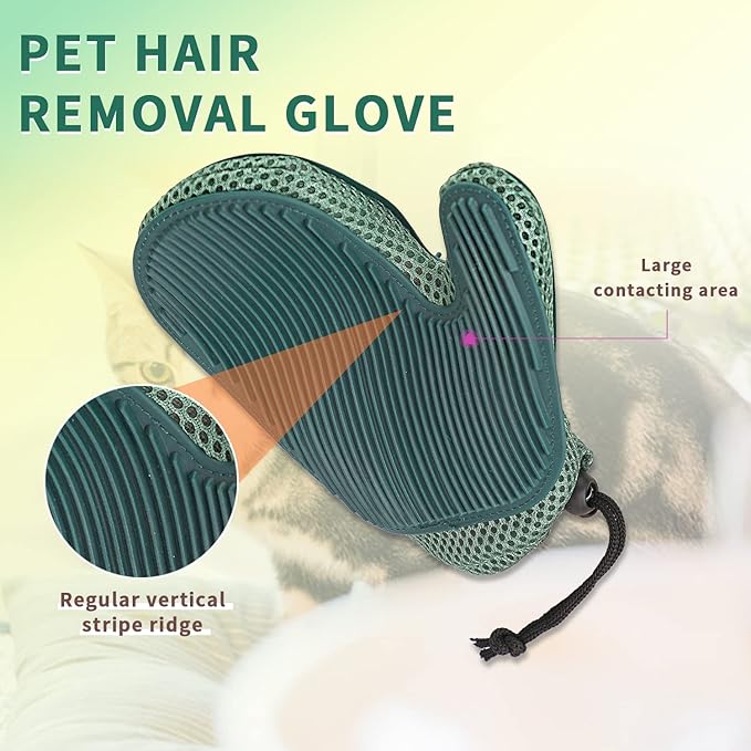 2 in 1 Cat Fur Glove & Pet Hair Remover Glove, Dog Grooming Glove Brush for Shedding, Massage, Efficient Pet Hair Remover Mitt for Cleaner Couch, Carpet [Blue/Single]-PurrikoPets