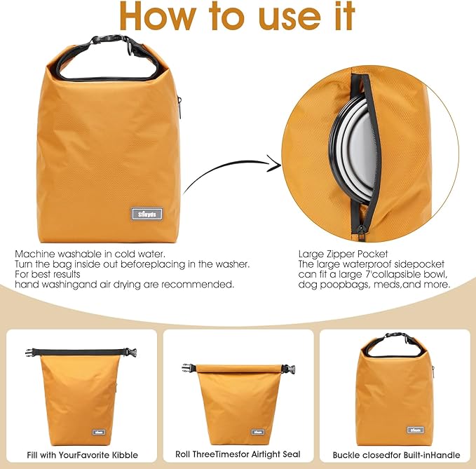 Dog Food Travel Bag w/2PCS Collapsible Dog Travel Bowls,dog food storage container 20 lb(Yellow, Large)-PurrikoPets