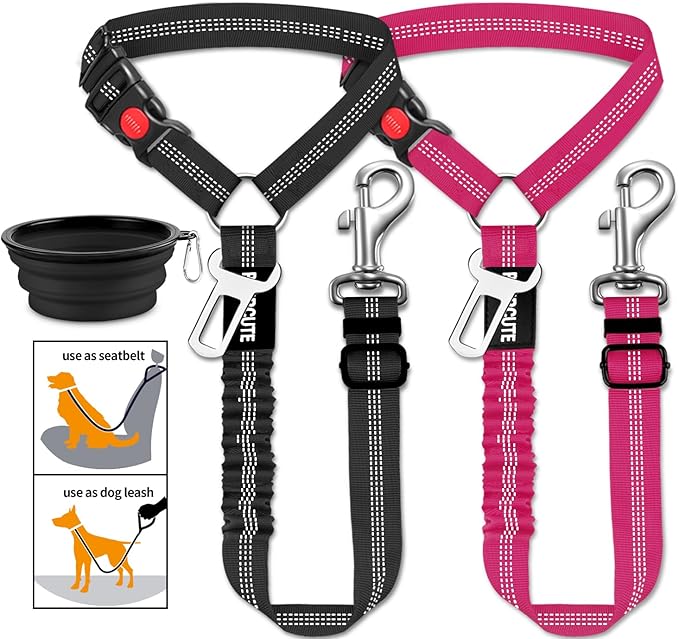 3 Piece Set Dog Seat Belt Retractable Dog Car Seatbelts Adjustable Pet Seat Belt for Vehicle Headrest Restraint Adjustable Heavy Duty & Elastic & Durable Car Harness for Dogs-PurrikoPets