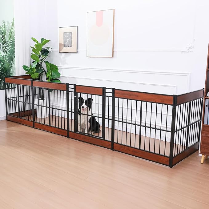 Dog Playpen, 35.4" Height Dog Pen Indoor, Heavy Duty, Safe and Sturdy, Furniture Style Puppy Pen (12 Panels (35.4" High), Mahogany)-PurrikoPets