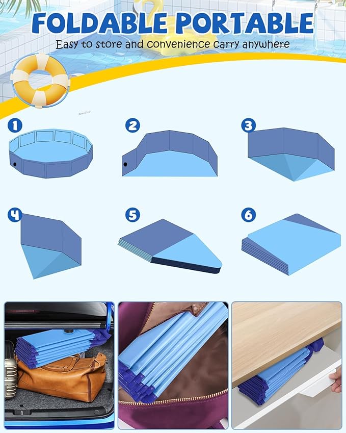 Foldable Dog Pool, YSJILIDE Portable PVC Pet Swimming Pool, Collapsible Plastic Bath for for Large Medium Small Dogs & Kids (XXXL-79"x 16" Blue)-PurrikoPets