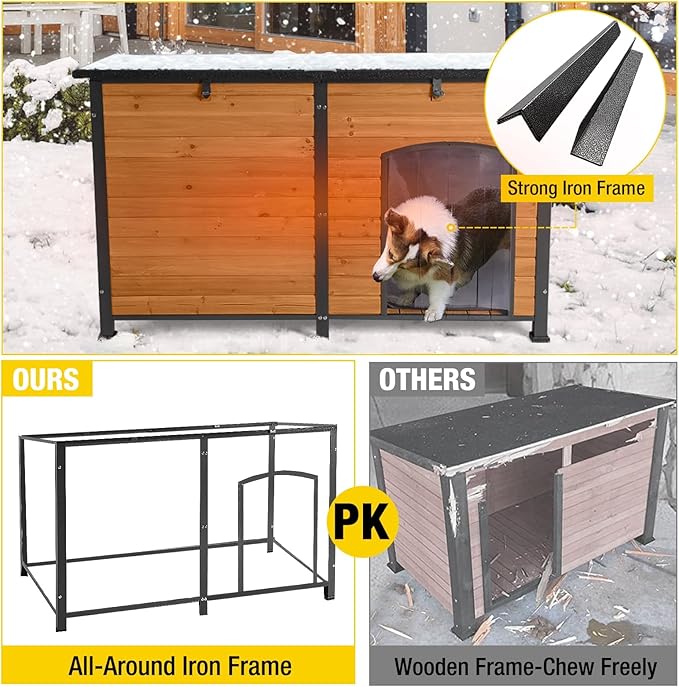 Aivituvin Dog House Outdoor 59" Extra Large Insulated Dog Kennel with Movable Insulation Liner,All-Around Iron Frame-PurrikoPets