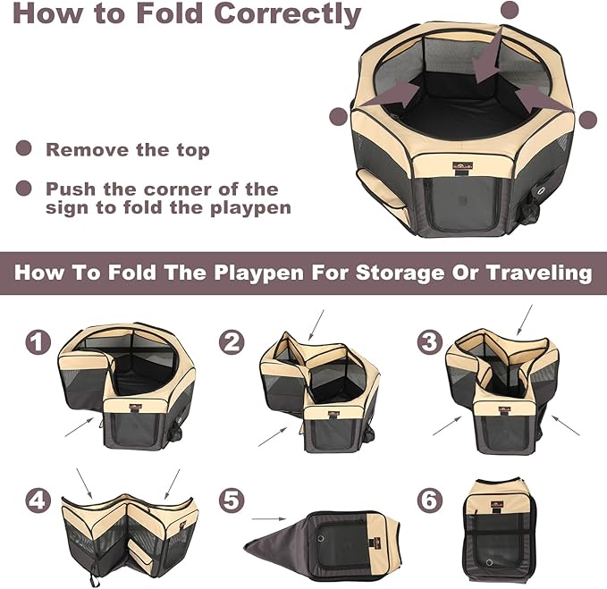 Aivituvin Dog Playpen Foldable Waterproof Pet Play Pens for Cat, Puppies, Rabbits, Chickens, Durable Portable Pet Tent for Travel Camping Indoor/Outdoor Brown XL-PurrikoPets