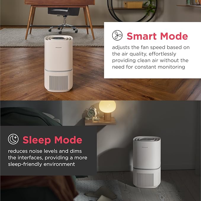 Frigidaire PureA300 HEPA Air Purifier with Wi-Fi for Small Bedrooms, Covers up to 850 Sq. Ft., 3-Stage Filtration, Energy Star Certification, Air Quality Monitoring, Smart Mode, Ultra Quiet, White-PurrikoPets