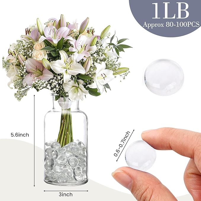 FUTUREPLUSX 1LB Clear Flat Glass Marbles, Vase Filler Glass Pebbles Floral Beads Table Aquarium Gravel Decoration DIY Craft-PurrikoPets