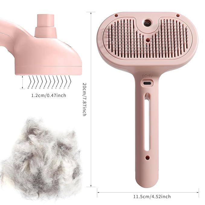 3-in-1 Steam Brush for Cats & Dogs – Hair Removal Comb with One-Click Release & Water Spray – Grooming Brush for Shedding, Long/Short Hair-PurrikoPets