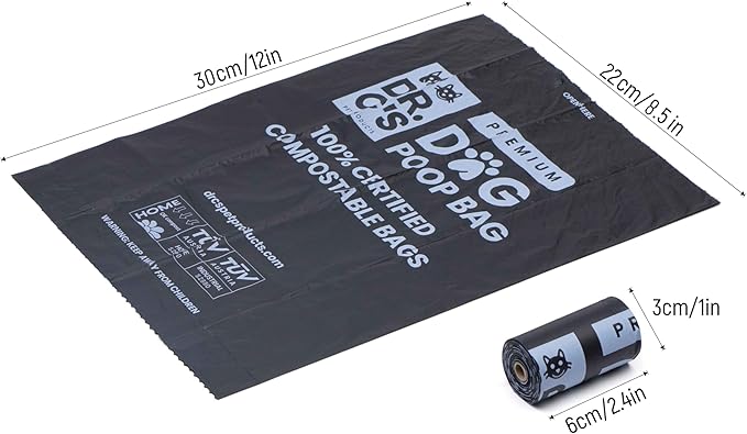 100% Certified Compostable Dog Poop Bags - Dr. C's Premium Dog Poop Bags - 270 Bags / 18 Rolls, Extra thick, Leak Proof, Unscented, Plant Based and Earth Friendly, Dispenser Included-PurrikoPets