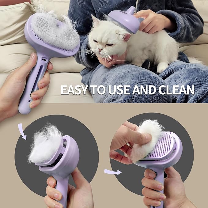 3-in-1 Self-Cleaning Brush for Shedding Dogs and Cats - Removes Static, Tangles, and Loose Hair (Purple)-PurrikoPets