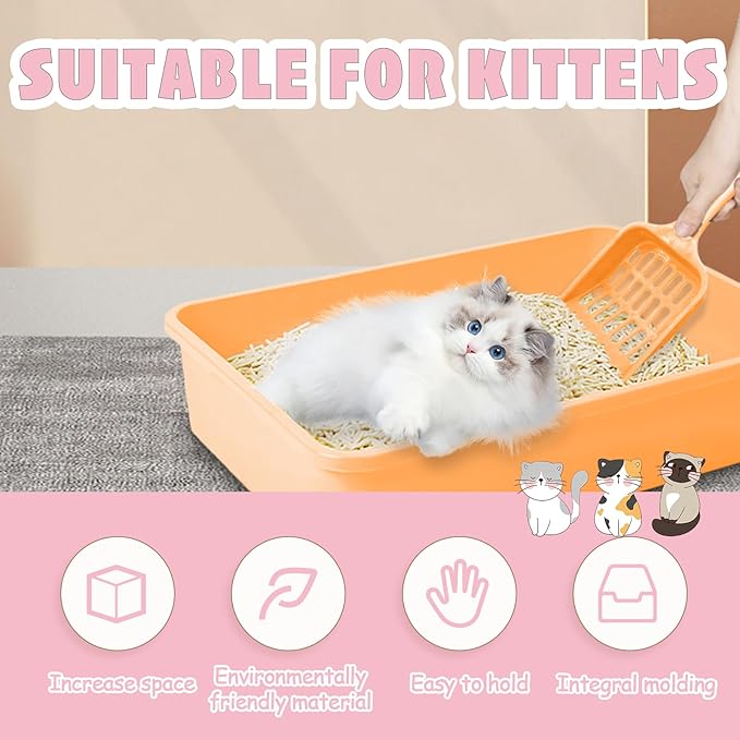5pcs Kitten Litter Box,Open Small Cat Litter Box with 5 Scooper,Portable Small Litter Pan Low Entry Shallow Plastic Travel Toilet Litter Tray Cat Waste Tray for Small Pet Rabbit Guinea Pig Newborn Cat-PurrikoPets