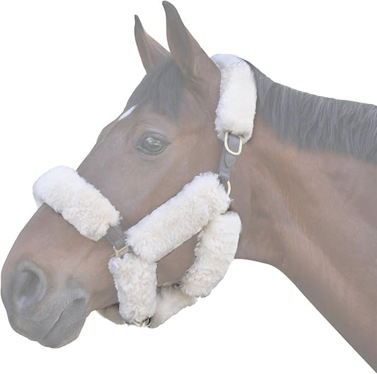 ECP Equine Comfort Products Merino Sheepskin Halter Fleece Set for Horses, 100% Natural Wool, Chafe Protection, Breathable Relief & Cushioned Comfort, Machine Washable, 9-Piece Set, White-PurrikoPets