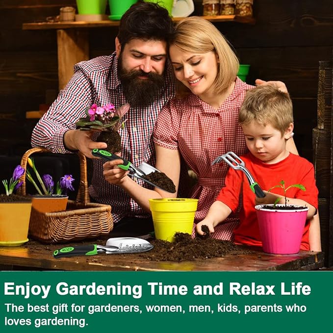 ESOW Garden Tool Set, 3 Piece Cast-Aluminum Heavy Duty Gardening Kit Includes Hand Trowel, Transplant Trowel and Cultivator Hand Rake with Soft Rubberized Non-Slip Ergonomic Handle, Garden Gifts-PurrikoPets