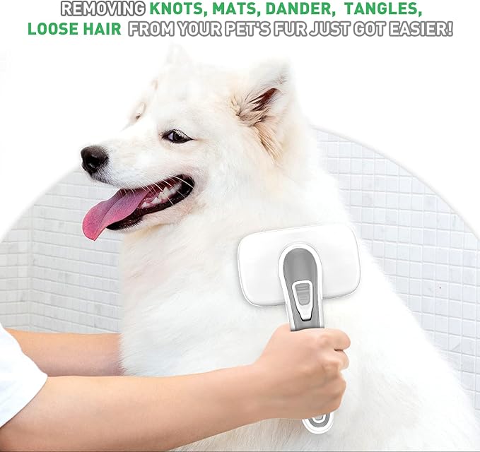 Dogs Cats Self Cleaning Slicker Brush for Shedding & Grooming Any Breed of Pets, Remove Loose Undercoat Knots Mats Tangled Hair for Small Medium Large Animal With Long Short Fur Length-Grey-PurrikoPets