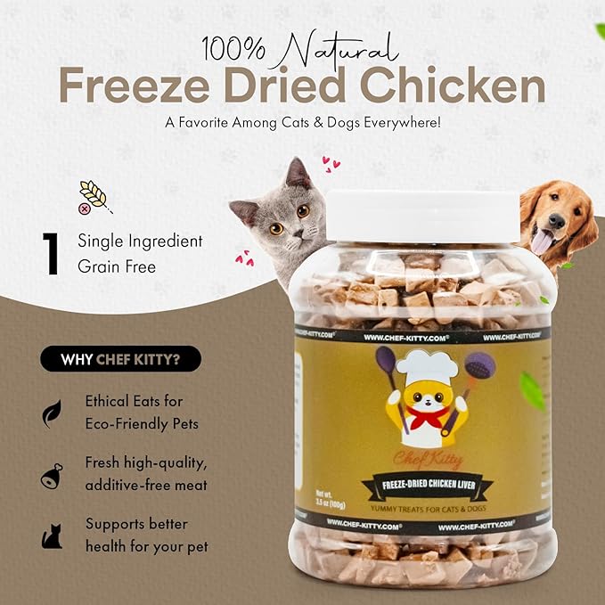 Freeze-Dried Chicken Liver Treats for Cats & Dogs – 100% Human Grade, Single Ingredient, High-Protein, Healthy Snack – No Additives or Preservatives – 3.1oz - Inspected & Tested in USA-PurrikoPets