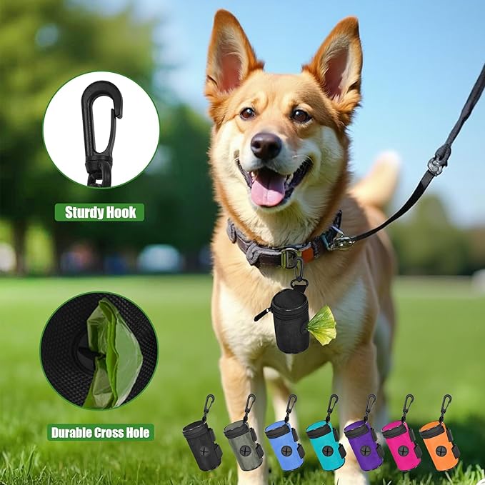 Dog Poop Bag Holder for Leash Attachment - Waste Bag Dispenser for Leash - Fits Any Dog Leash - Portable Set with Hand Free Holder Metal Carrier, Black Round Shape-PurrikoPets
