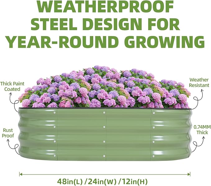 G GOOD GAIN Galvanized Metal Raised Garden Bed Kit - 4x2x1FT Outdoor Planter Box with Safety Edging and Gloves for Vegetables, Fruits, Flowers(Oliver Green, 1PC)-PurrikoPets