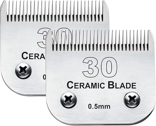 2Pack 30 Blade Dog Grooming Clipper Blades Compatible with Andis/Wahl/Oster Dog Clippers,Detachable Stainless Steel Blade,Size-30, 1/50-Inch Cut Length (64260)-PurrikoPets