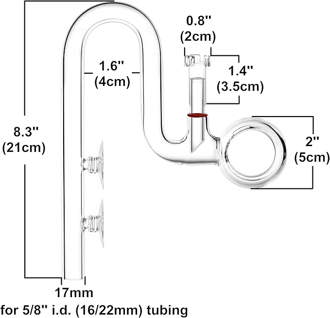 Glass Lily Pipe Spin Outflow with Surface Skimmer for Aquarium Planted Tank (17mm for 16/22mm (5/8'' i.d.) tubing)-PurrikoPets