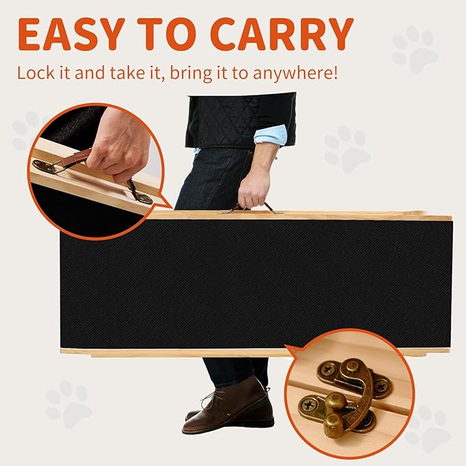 Dog Ramp, 5 Level Adjustable Wooden Folding Pet Ramp for Middle Bed, Couch,SUV-High Traction, Portable Paw Ramps for Small & Large Old Dogs & Cats - Furniture Quality-PurrikoPets