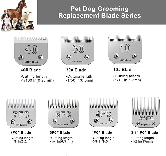 5PCS Dog Grooming Blades Compatible with Andis,Oster A5,Wahl km10 Dog Clippers,Detachable Dog Clipper Replacement Blade for Dog Cat Horse Animal,Size:5PCS -#10+30+4FC+5FC+7FC-PurrikoPets