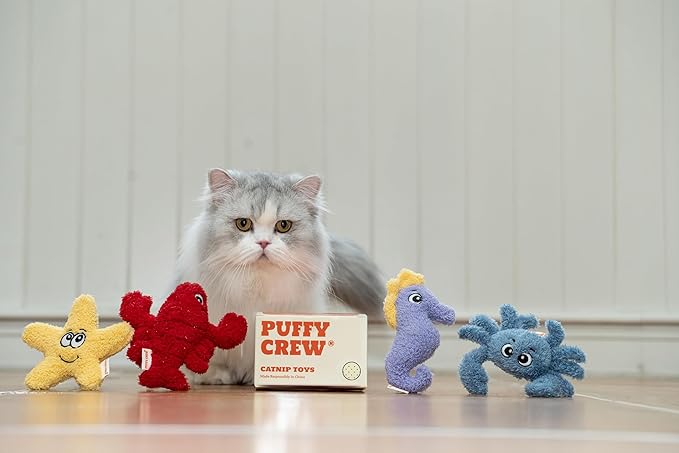 4 Pack Interactive Catnip Cat Plush Toy, Ocean Theme Set, 5'', for All Breed Size Cats (4 in 1)-PurrikoPets