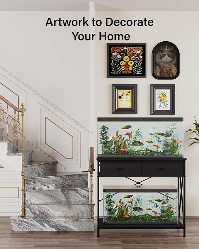 Fish Tank Stand 40 Gallon: Sturdy Aquarium Stand with Accessories Storage - Metal Fish Tank Table for 40-50 Gallon Reptile Breeder Turtle Terrarium - 35"X19.54" Weight Capacity 660 lbs-PurrikoPets