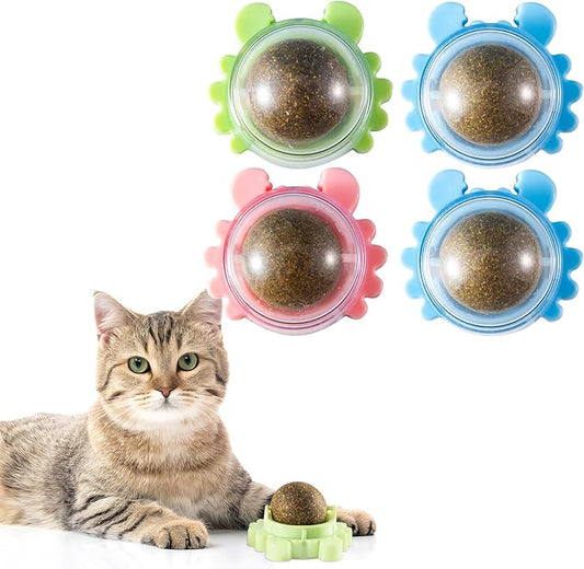 4 Pack Catnip Balls Roller Wall Ball for Cats Spinning Catnip Station Licking Balls Organic Cat nip Chew Ball for Teeth Cleaning & Play-PurrikoPets
