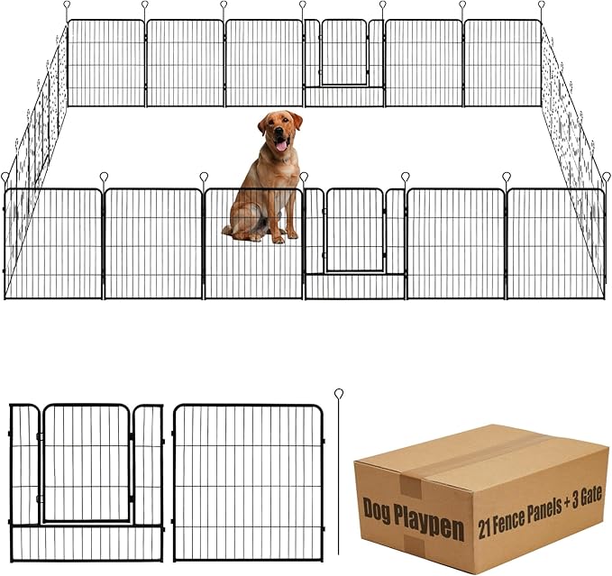Dog Playpen,24 32 40 48 in(H) Pet Fence Outdoor for Rv Camping,Garden Fence Medium Animal Barrie for Yard,11Ft(L)-56Ft(L) Black Metal Temporary Fencing-PurrikoPets