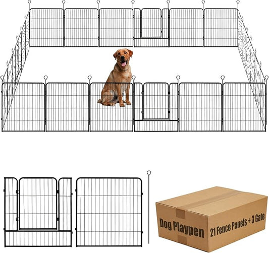 Dog Playpen,24 32 40 48 in(H) Pet Fence Outdoor for Rv Camping,Garden Fence Medium Animal Barrie for Yard,11Ft(L)-56Ft(L) Black Metal Temporary Fencing-PurrikoPets