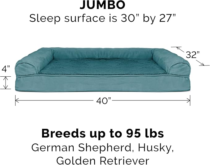 Furhaven Cooling Gel Dog Bed for Large Dogs w/ Removable Bolsters & Washable Cover, For Dogs Up to 95 lbs - Plush & Suede Sofa - Deep Pool, Jumbo/XL-PurrikoPets