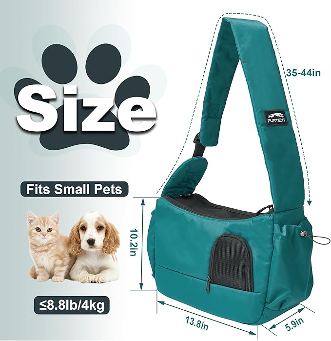 Dog Sling Carrier for Small Pets, Hands-Free Cat Carrier Pouch up to 8.8 lb, Cat Sling with Safety Strap and Pockets, Ideal for Travel and Daily Use, Peacock Blue-PurrikoPets
