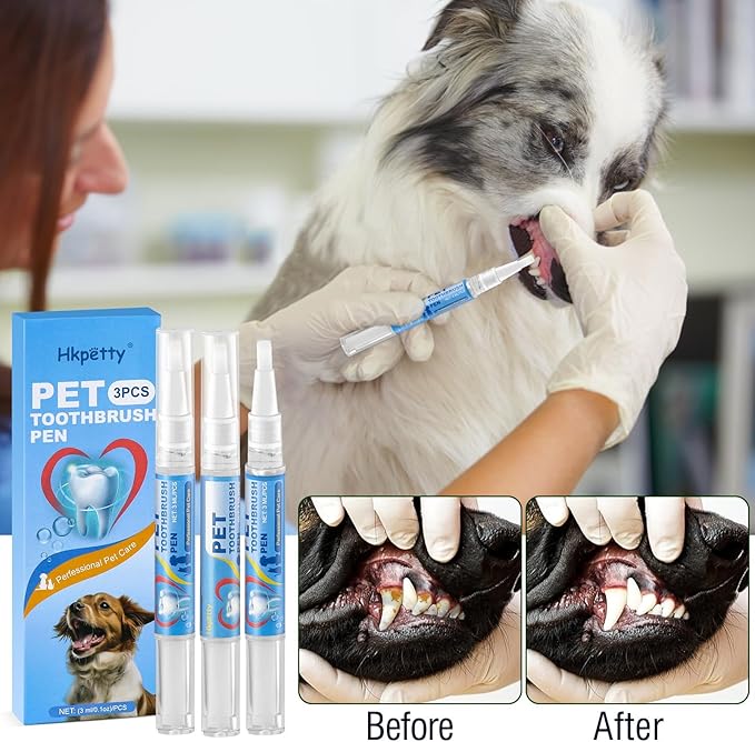 3PCS Pet Toothbrush Pen,Teeth Brightening Pen for Dog-Pet Dog/Cat Teeth Cleaning Pen for Dental Care,Dogs Cats Natural Plants Tartar Remover Tool-PurrikoPets