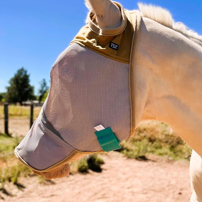 Fly Masks for Horses, 70% Uv-Block, Breathable Fly Mask for Equines, Durable, Comfortable Fit for All-Day Protection, Horse Size (Horse Fly Mask, with Nose)-PurrikoPets