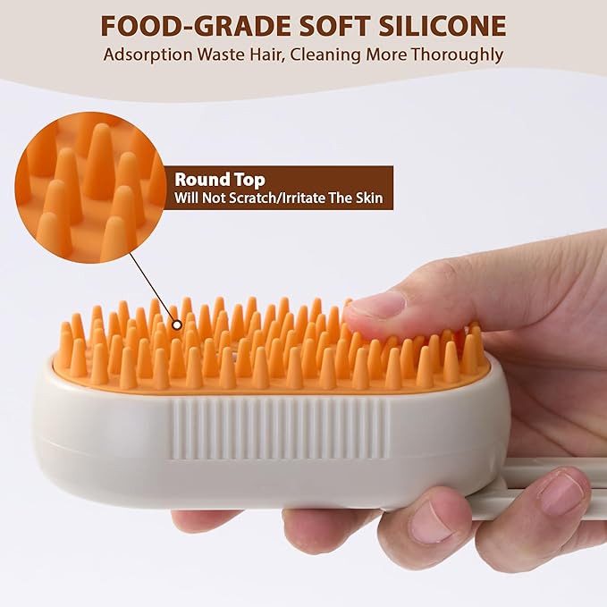 4 in 1 Cat Steam Brush, Rechargeable Steam Brush for Cats and Dogs, Anti-Static Cat Spray Brushes, Massage, Cleaning, Shedding & Combing All In One! Beige-PurrikoPets