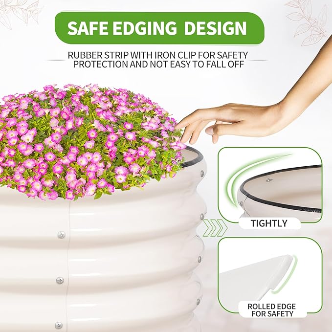 Galvanized Raised Garden Bed - 4x2x1.4FT Metal Planter Boxes Outdoor | Oval Steel Raised Bed Kit for Gardening with Protective Tape, Gloves for Vegetables, Flower, Herb (White)-PurrikoPets