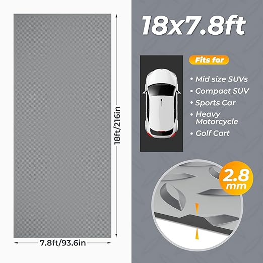 Geemax 7.8 x 18 FT Garage Floor Mats for Under Car, 2.8mm Thickened Rubber Garage Flooring Roll, M Size 140.4 SQFT Garage Car Mat for Mid-Size SUVs, Sports Car-PurrikoPets