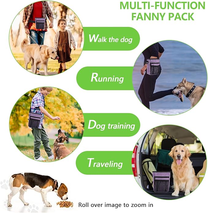 Dog Treat Pouches for Pet Training with Magnetic Closure Treat Pouches for Pet Training,Large Dog Treat Training Pouch and Dog Clicker,Training Treat Pouch Built-In Poop Bag Dispenser-Purple.-PurrikoPets