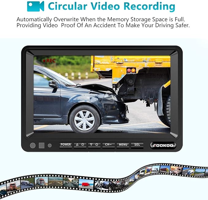 Fookoo Ⅱ 7" HD 1080P Wired Backup Camera System, 7-inch Dual Split Screen Monitor W/Recording IP69 Waterproof Front View Rear View Camera Parking Lines for Truck/Trailer/RV/Skid Steer (FHD2)-PurrikoPets